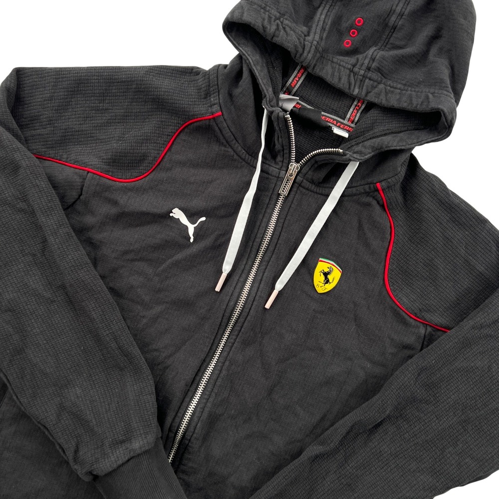 Puma Scuderia Ferrari Full Zip Up Hoodie Fleece Track Jacket Mens M Black Red